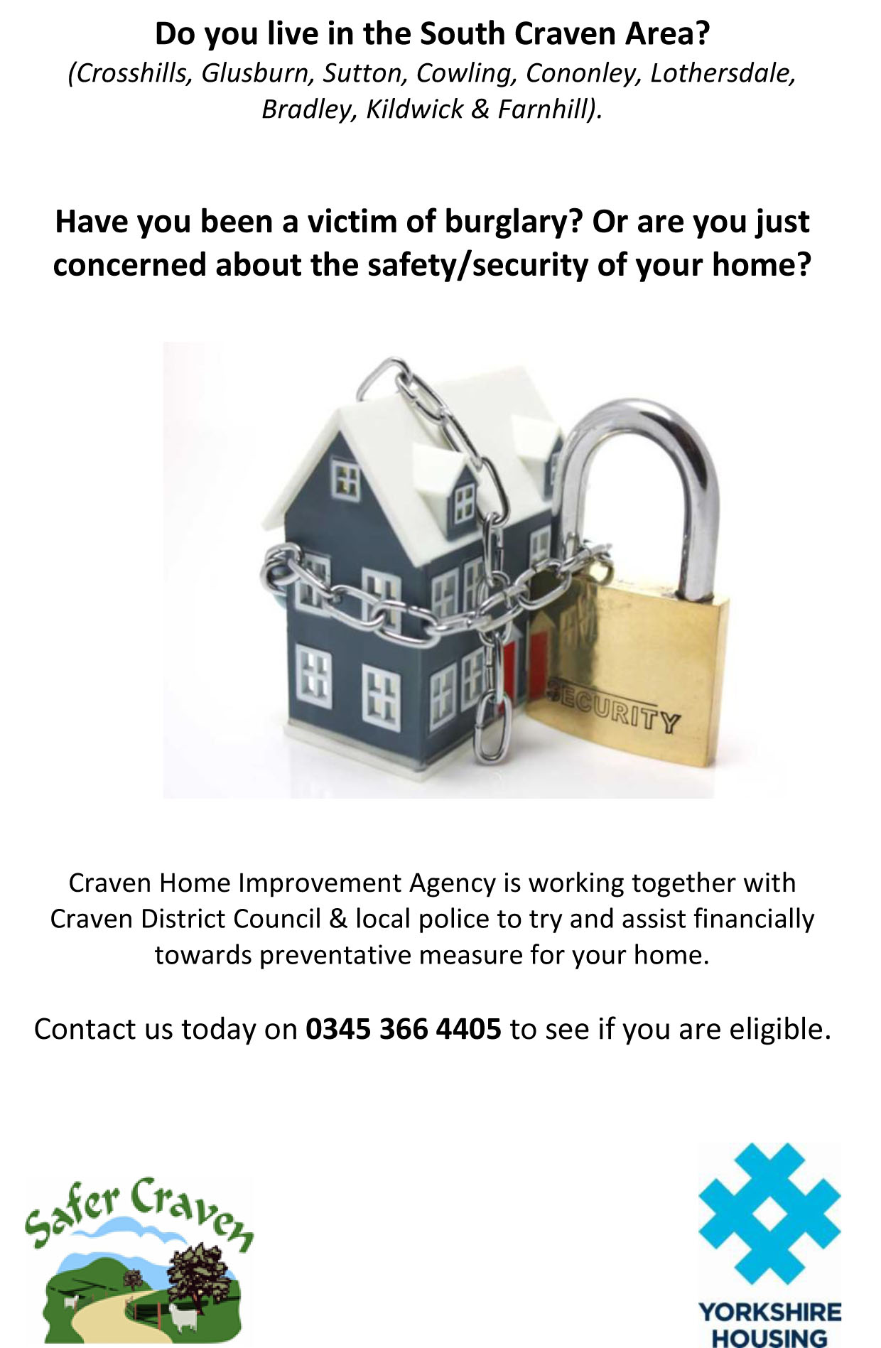 Home security upgrade flyer South Craven area